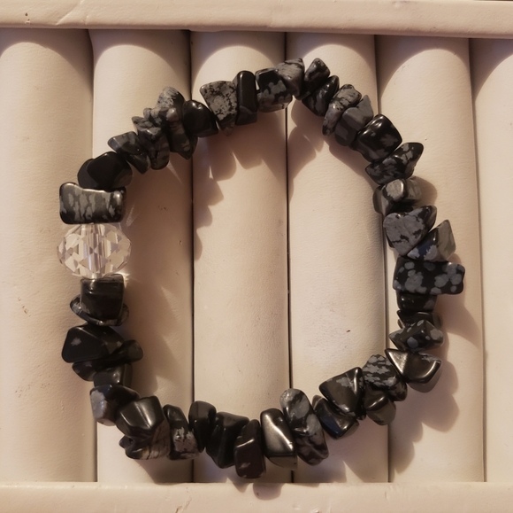 Snowflake Obsidian Bracelet with Crystal accents - Picture 3 of 3